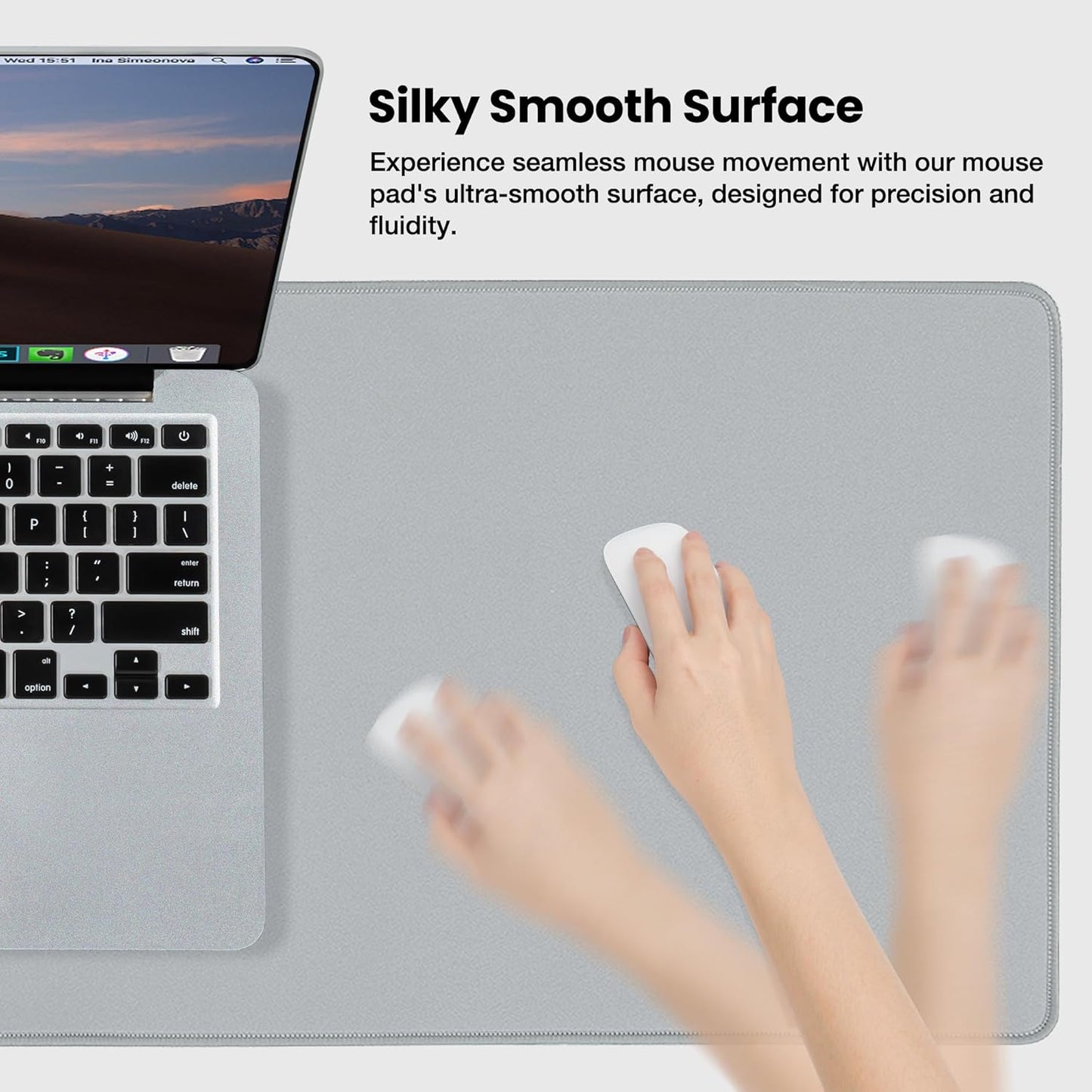 Non-Slip Extended Mouse Pad Office&Home Desk Mat Stitched Edge | Light Gray Waterproof Fabric Mousepad for Keyboard, Computer Game 35.43"X15.74"X0.12"