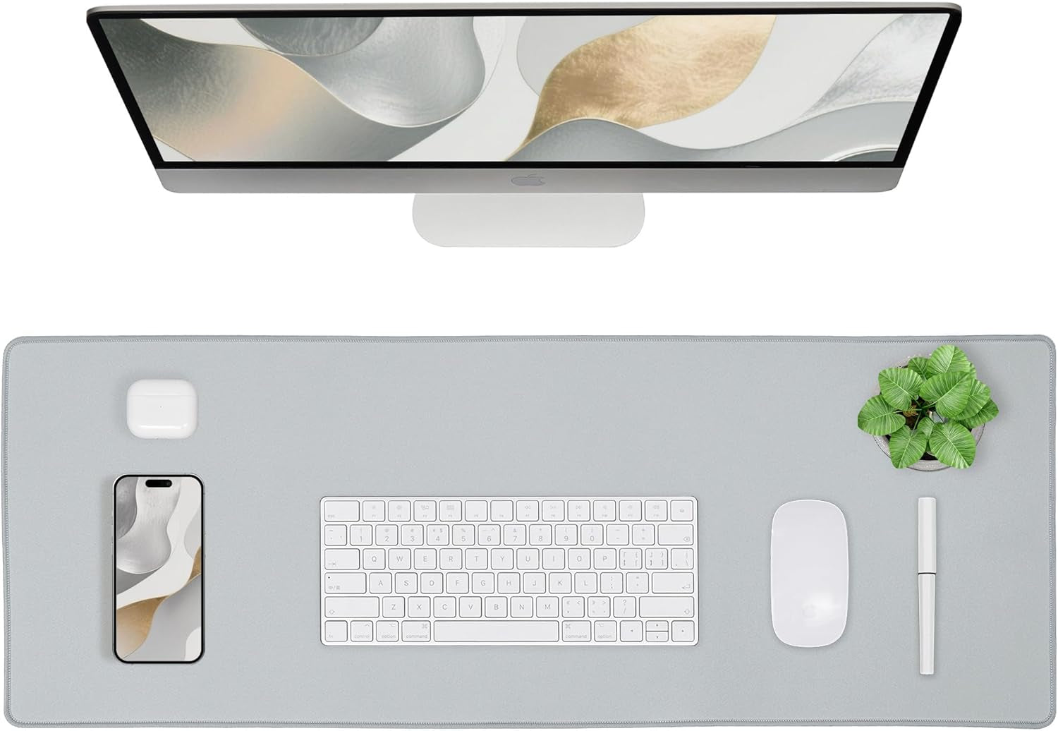 Non-Slip Extended Mouse Pad Office&Home Desk Mat Stitched Edge | Light Gray Waterproof Fabric Mousepad for Keyboard, Computer Game 35.43"X15.74"X0.12"