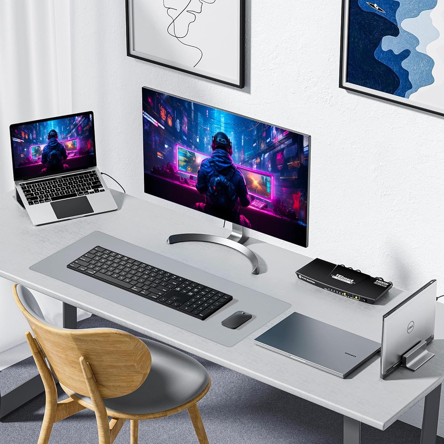 Non-Slip Extended Mouse Pad Office&Home Desk Mat Stitched Edge | Light Gray Waterproof Fabric Mousepad for Keyboard, Computer Game 35.43"X15.74"X0.12"