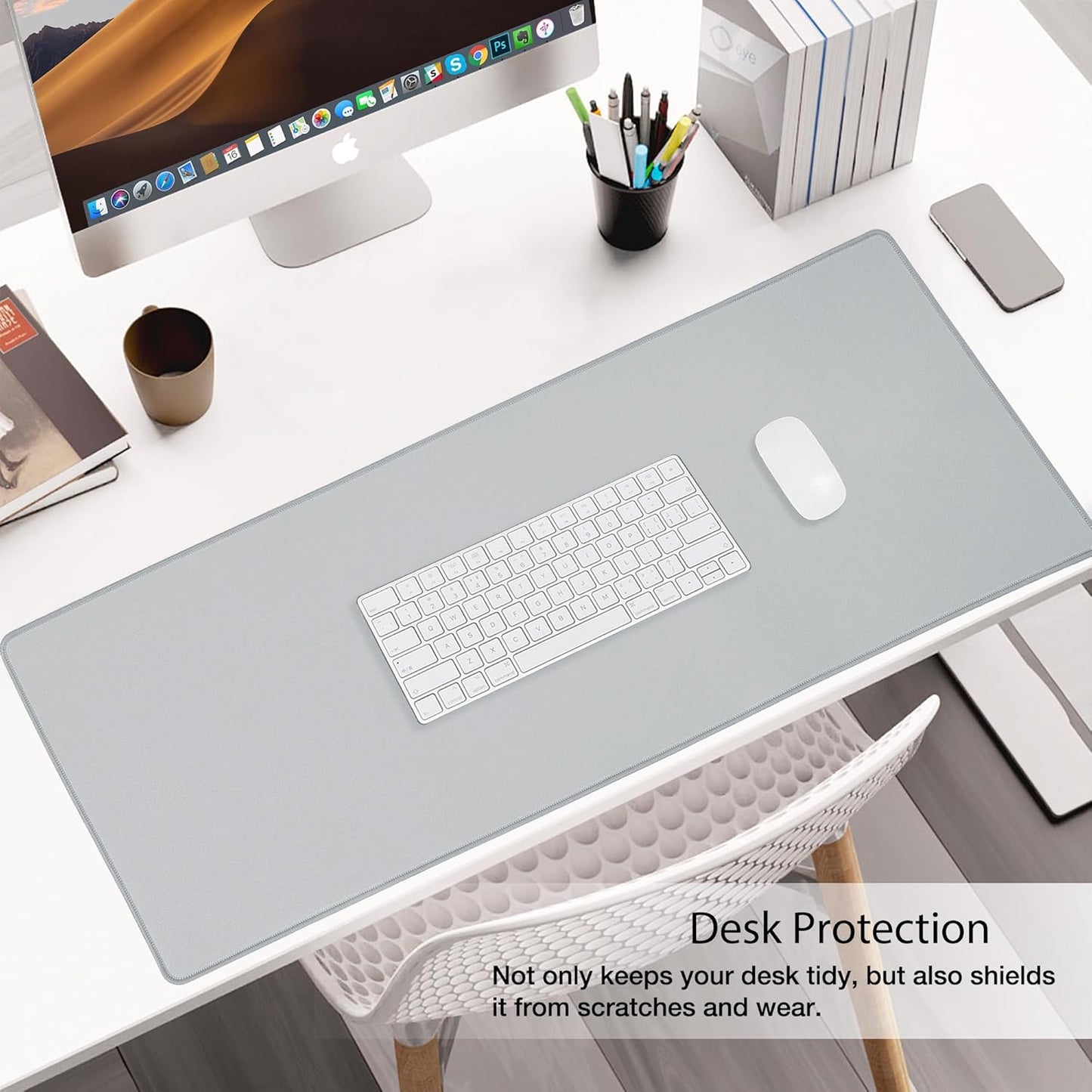 Non-Slip Extended Mouse Pad Office&Home Desk Mat Stitched Edge | Light Gray Waterproof Fabric Mousepad for Keyboard, Computer Game 35.43"X15.74"X0.12"